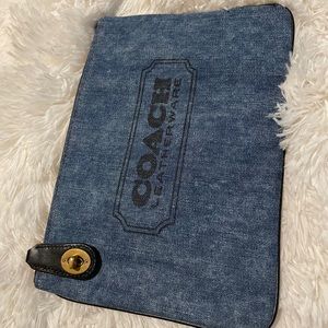 COACH Turnlock 26 Large Pouch Denim Clutch